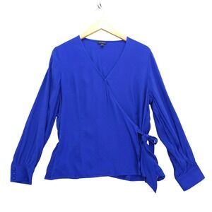 Talbots Royal Blue V Neck Long Sleeve Wrap Tie Waist Blouse Top L